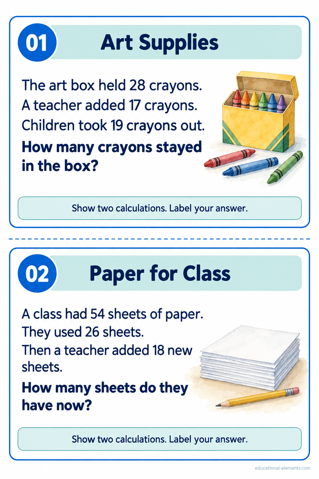 Preview of Two-Step Addition and Subtraction Word Problems